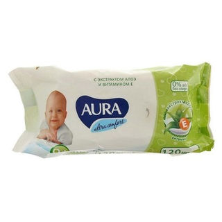 Aura Влажные салфетки для детей Ultra Comfort с экстрактом алоэ и витамином Е, 120 шт